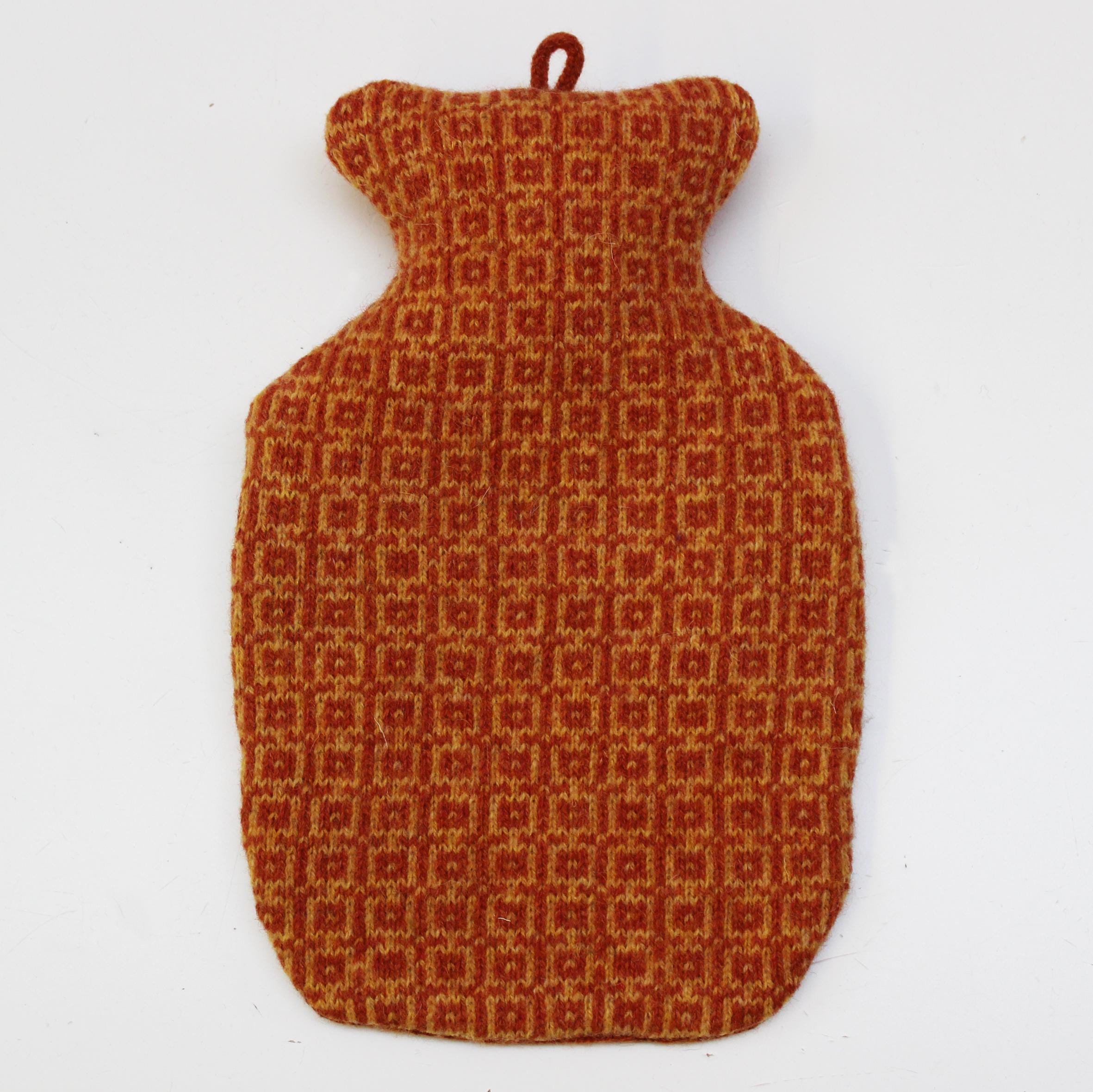 Orange wool knit Squares patterned 500ml Hot water bottle