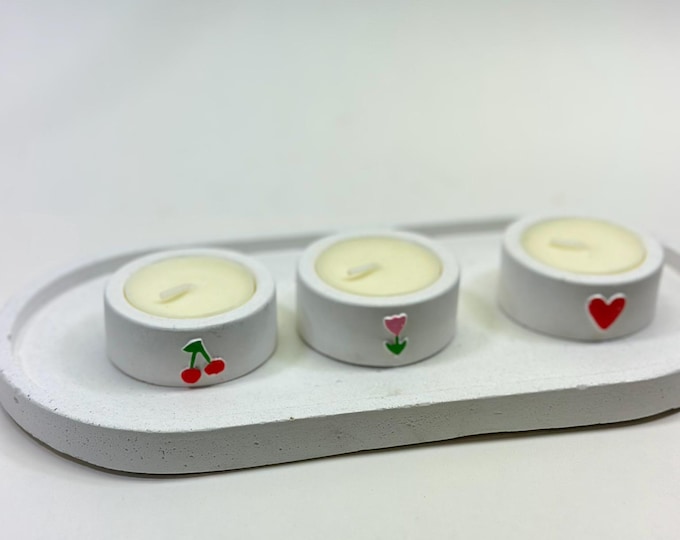 Handmade cement candle holder set | Artisan decorative tray | Minimalist Baierkunst decor