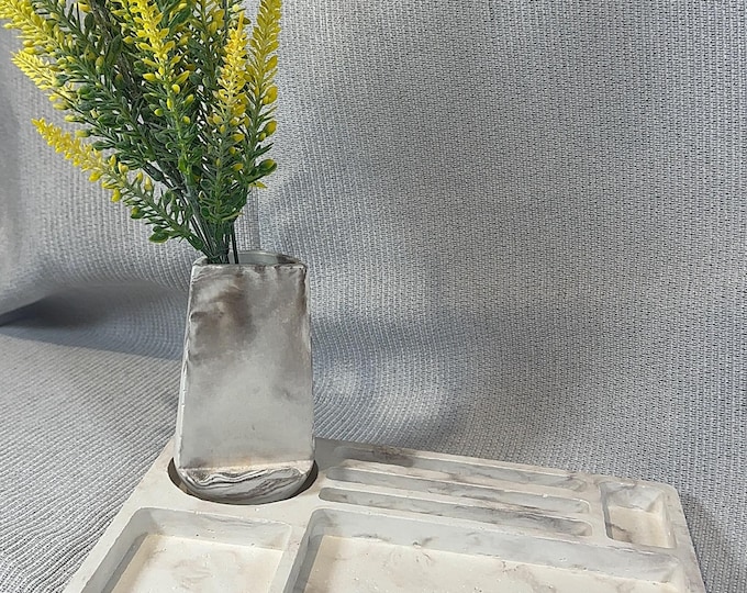 Cement organizer tray and mobile phone holder | Handmade minimalist desk set