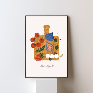 Italian Food Illustration: Rustic Kitchen Bon Appétit Print (Digital Download)