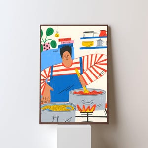 Colorful Chef Kitchen Art Print: Whimsical Pasta Illustration (Digital Download)