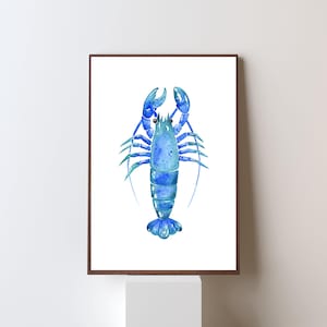 Blue Lobster Watercolor Print: Coastal Beach House Art (Digital Download)