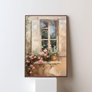 French Country Window Floral Print: Shabby Chic Cottage Wall Art (Digital Download)