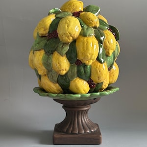 Vintage Italian Majolica Lemon Tree Topiary Centerpiece - Handcrafted Ceramic Decor. Prized Possessions USA.