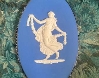 Sterling Mounted Wedgwood-Style Blue Jasperware Plaque – Dancing Hours Nymph. Prized Possessions USA.