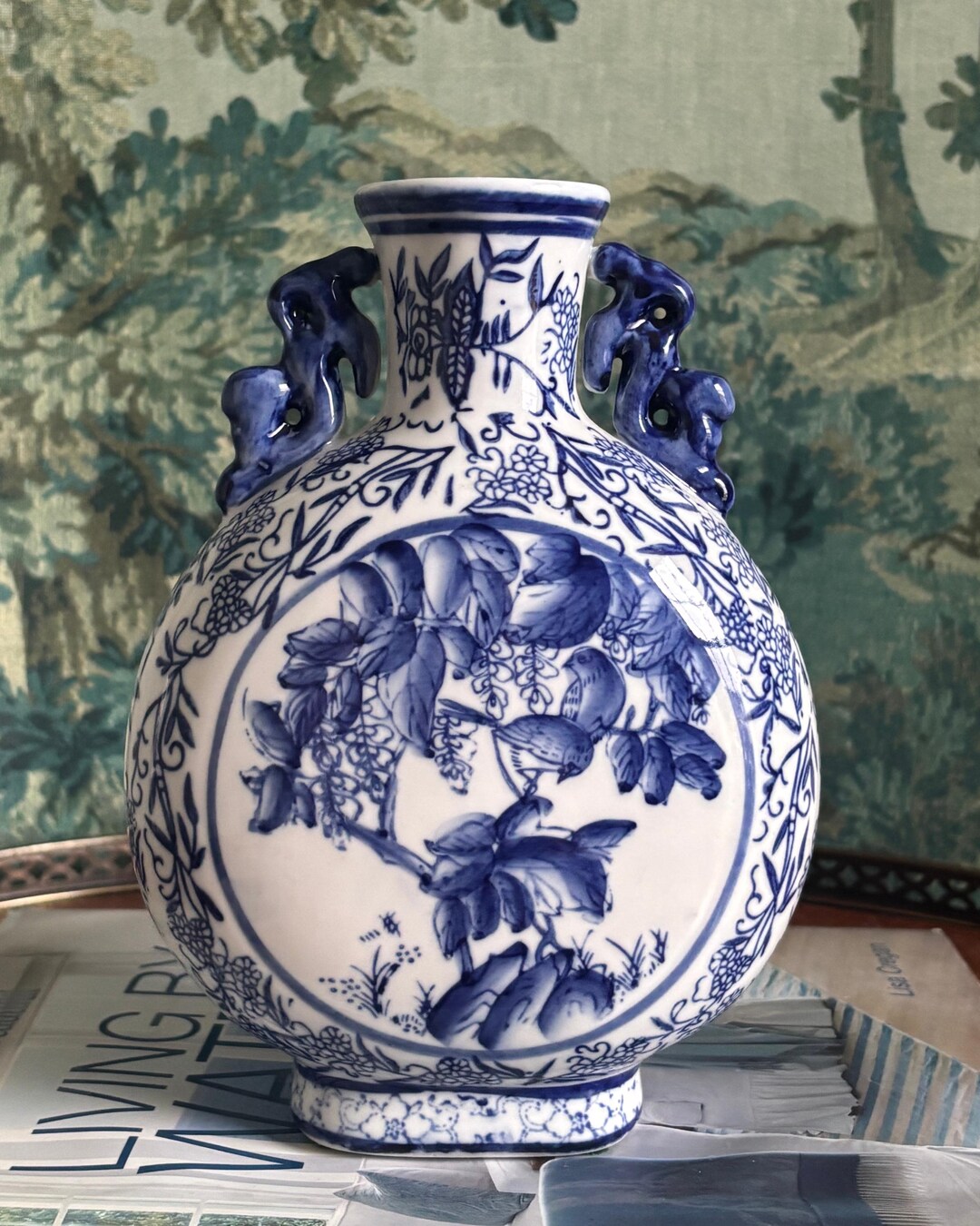 Vintage Canton Blue and White Porcelain Moon Flask Vase. Prized ...