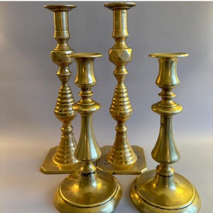 Antique Pair Brass Beehive English Candlesticks, 19th Century. Prized Possessions USA.