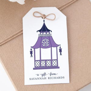 Monogram Gift Tags, Chinioiserie Personalized Favor Tags, Pagoda Gift Tag, Custom Party Bag Tag, Hostess Gift, Thank You Tag, Monogrammed
