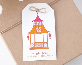 Monogram Gift Tag, Pagoda Gift Tag, Custom Hanging Tag, Monogrammed Tag, Chinoiserie gift tag, Personal Stationery for Her {Pagoda}