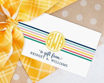 Personalized Gift Tags, Monogrammed, Colorful Hanging Card, A Gift From Tag, Custom Gift Card with String, Monogram {AMD Thin Stripes}