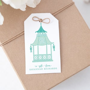 Monogram Gift Tag, Pagoda Gift Tag, Personalized Hanging Card, Monogrammed, Enclosure Card, Chinoiserie, Custom Stationery for Her {Pagoda}