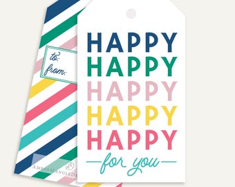 Druckbare Happy Geschenkanhänger, Bunter Geschenkanhänger, Geburtstag Anhänger, digitale Geschenkanhänger, Kinder Geschenkanhänger, Teen Geschenkanhänger, Party Favor Tags, druckbare Anhänger