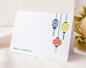 Personalized Stationery Set, Chinoiserie Note Cards, Chinese Lanterns Note Cards, Chinoiserie Stationery, Personal Stationery {LIGHT SHINE}