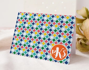 Peronalized Cute Thank You Cards, Colorful Note Cards with Envelopes, Monogram Thank You Note, Preppy Stationery, Bridesmaid Gift - CARNIVAL