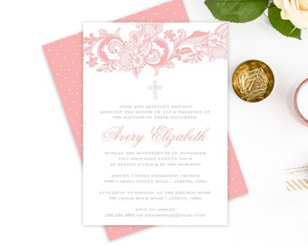 Baptism Invitation Girl, Baptism Invitations, Christening Invitation Girl, Christening Invitations, Baby Girl Dedication Invitation, Printed