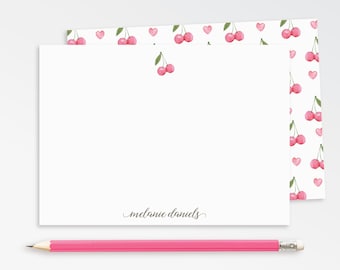 Personalized cherry note cards, custom stationery, cherry thank you note, cherries stationery set, bridesmaid gift, teacher gift CHERRY BOMB