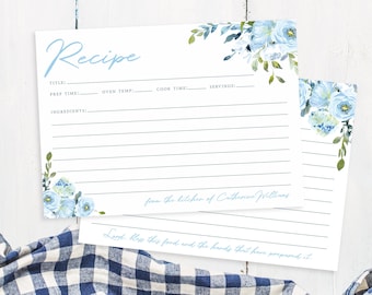 Floral Recipe Cards for Bridal Shower, Hydrangea Recipe Cards, Personalized From the Kitchen of Recipe Card with Flowers {Lillian}