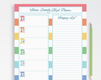 Notepad Menu Planner, Personalized Notepad Menu, Family Meal Plan Notepad, Weekly Grocery List, Menu and Shopping List {RAINBOW MIXER}