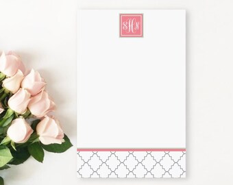 Monogram Notepad Personalized with Initials, Pink Custom Stationery with Envelopes