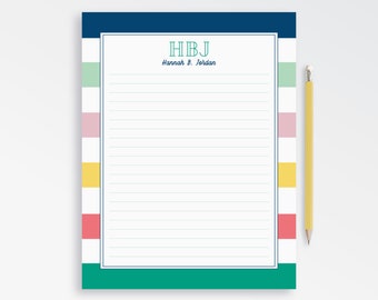 Personalized Monogram Notepad, Preppy Women Family Note pad and Envelopes with Coordinating Return Address