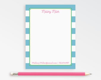 Preppy Notepad Personalized, Small Note Pad, Notepad for Bridesmaids, Custom Notepad, Cute Stationery, Gift for Teacher, Envelopes {CABANA}