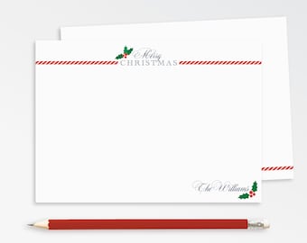 Personalized Christmas Cards, Family Greeting Cards, Holiday Stationery, Christmas Note Cards, Holiday Thank You Notes, Candy Cane and Holly