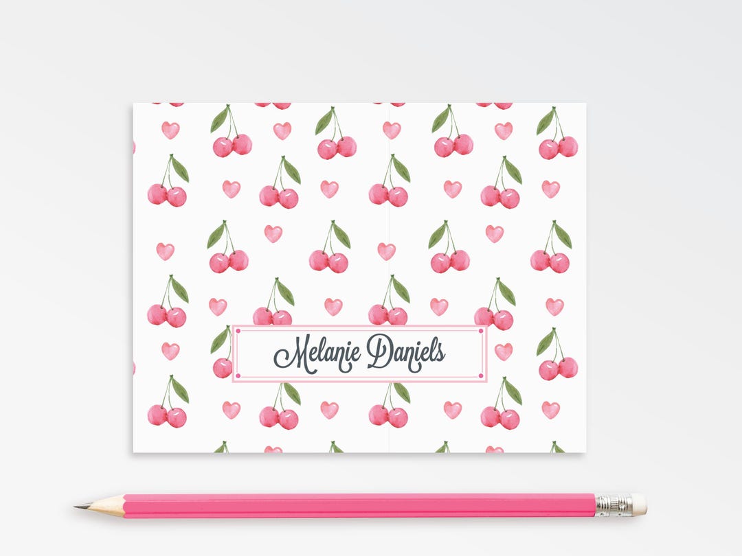 Cherry Personalized Note Cards, Thank You Notes With Name, Cherry ...