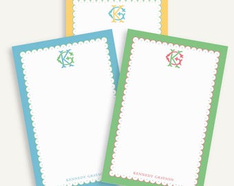 Personalized Notepad: Scallop Border, Colorful Monogram, Custom Notepad, Preppy