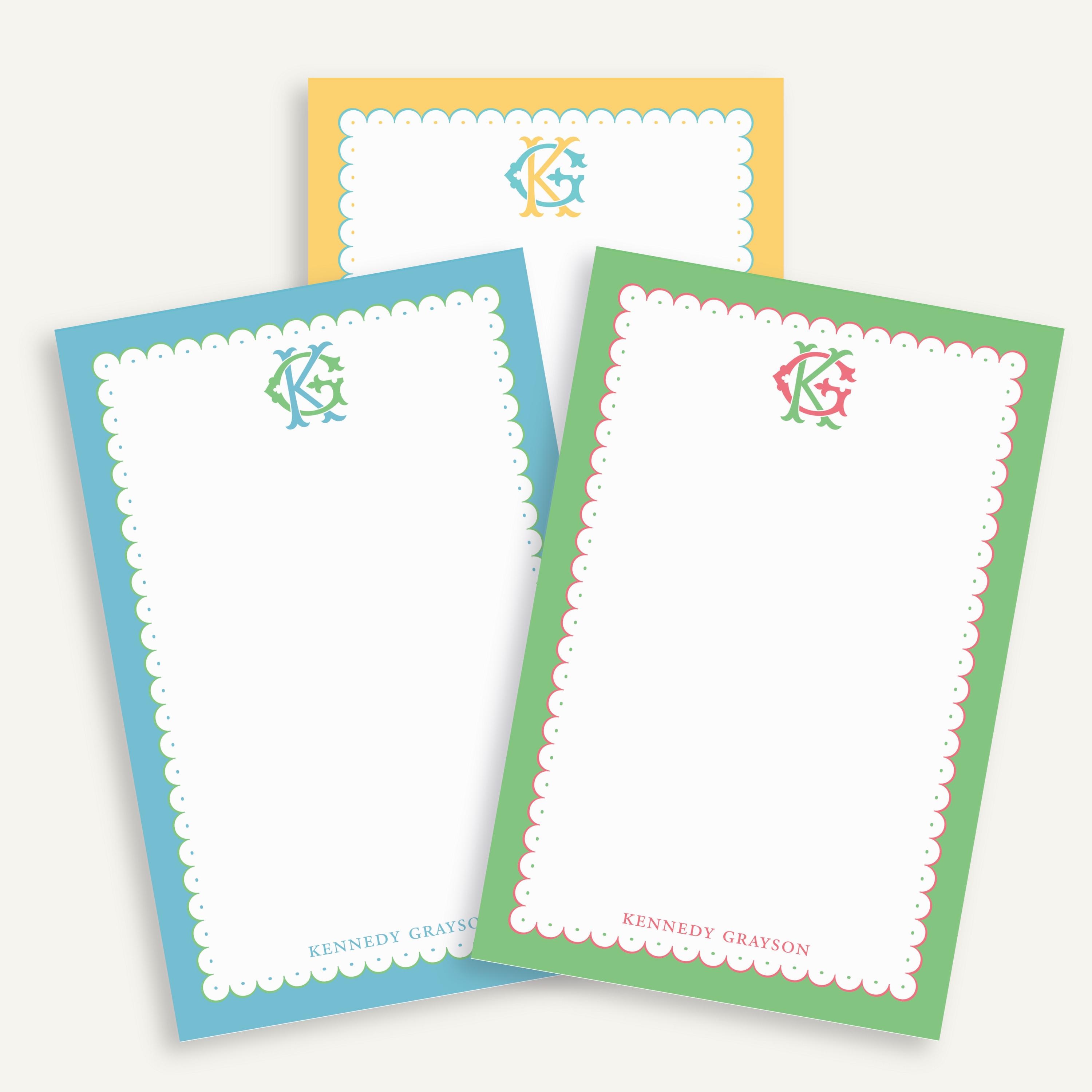 Personalized Notepad: Scallop Border, Colorful Monogram, Custom Notepad ...
