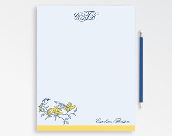 Personalized Monogram Notepad Blue, Preppy Women Family Note pad and Envelopes with Coordinating Return Address