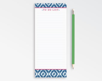 Personalized Notepad, Skinny Notepads, To Do List, Long Notepad, Preppy Grocery List, Custom Stationery {IKAT}