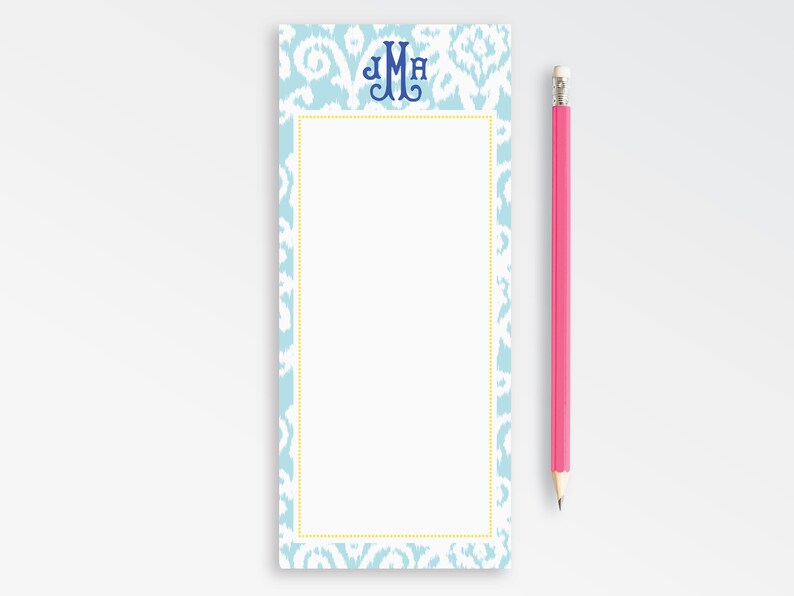 Monogrammed To Do List, Personalized Notepad, Monogram Grocery List, Notepad List, Long Notepad, Stationery for her, Family Notes Birthday image 1