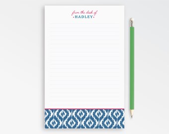 From the Desk of Notepad, Personalized Stationery, Custom Notepad for Mom, Stationery Set for Woman, Teacher Gift, Preppy Desk Pad {Ikat}