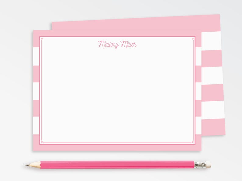 Personalized Preppy Note Cards: Pink Striped Thank You Notes ...