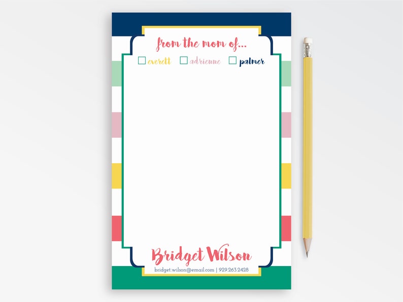 From the Mom of Notepad, Personalized Notepad for Mom, Custom Notepad for Mom, Stylish Notepad, Personalized Gift for Mom, AMD Stripes image 1