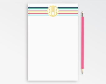 Monogram Notepad Personalized with Initials, Rainbow Striped Custom Note Pad with Envelopes