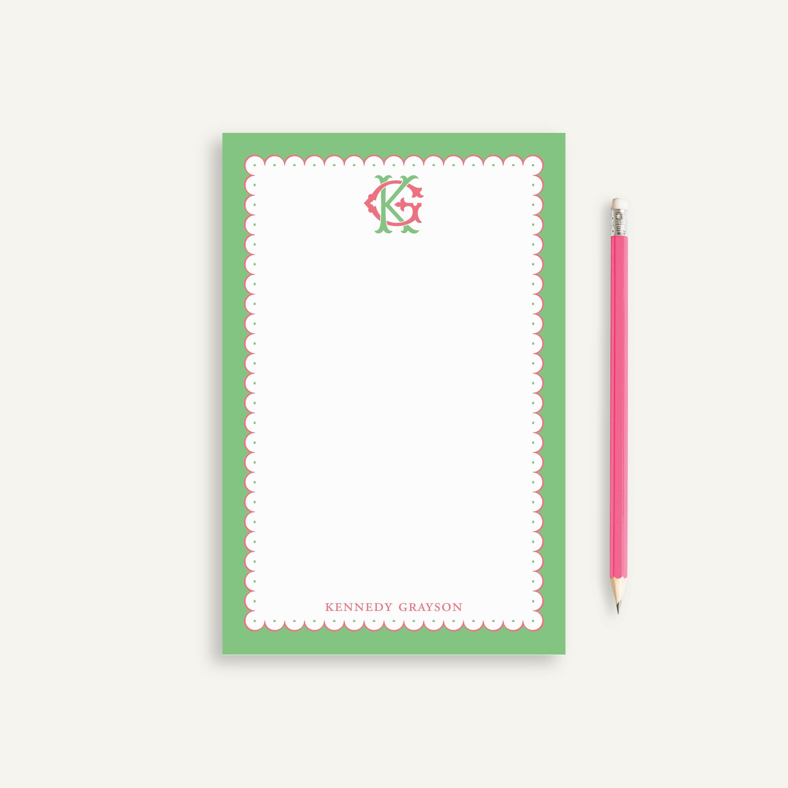 Personalized Notepad: Scallop Border, Colorful Monogram, Custom Notepad ...