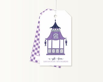 Monogram Gift Tags: Personalized Pagoda Tag, Chinoiserie Monogrammed Stationery