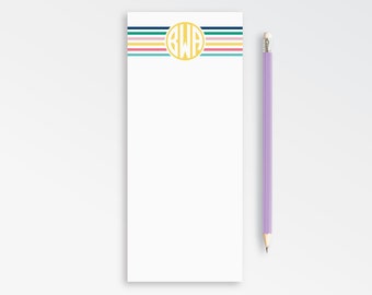 Monogram Notepad To Do List, Personalized Stationery, Rainbow Note pad, Personal Stationary, Monogrammed Gift for Her {AMD Thin Stripes}