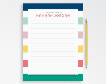 Personalized Notepad, Large Desk Pad, Custom Stationery, Striped Note Pad, Large Note Pad, Women's Stationary, Gift for Her  {AMD STRIPES}