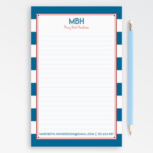 Monogram Notepad Personalized with Name, Mom Notepad Blue Preppy Stationery, Custom Notepad, Desk Pad with Envelopes, Christmas Gift, IKAT