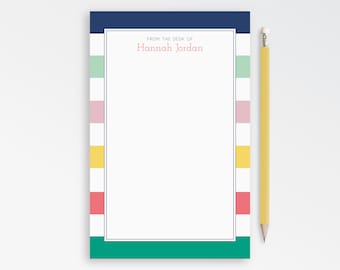 From the Desk of Note pad, Personalized Notepad, Custom Stationery for Women, Preppy Notepad, Teacher Gift, Striped Notepad {AMD Stripes}