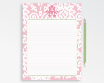 Personalized Monogram Notepad 8.5"x11", Pink Preppy Woman Family Note pad and Envelopes with Coordinating Return Address