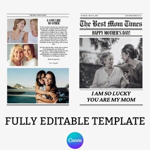 Mothers Day Flower Bouquet Wrap Newspaper Template, Printable Moms Day Card, First Time Mom Gift, Gift for Her, Canva Template, The Best Mom