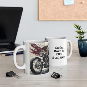 Motorcycle Art Ceramic Mug - Biker Coffee Cup, Vintage Biker Gift, Custom Art Mug, Rider Appreciation Gift