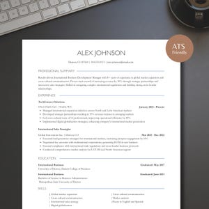 May include: A resume for Alex Johnson, an International Business Development Manager with 8+ years of experience in global market expansion and cross-cultural communication. The resume highlights experience at TechConnect Solutions and Global Innovations Inc., with a focus on increasing revenue, developing strategic partnerships, and implementing digital globalization strategies.