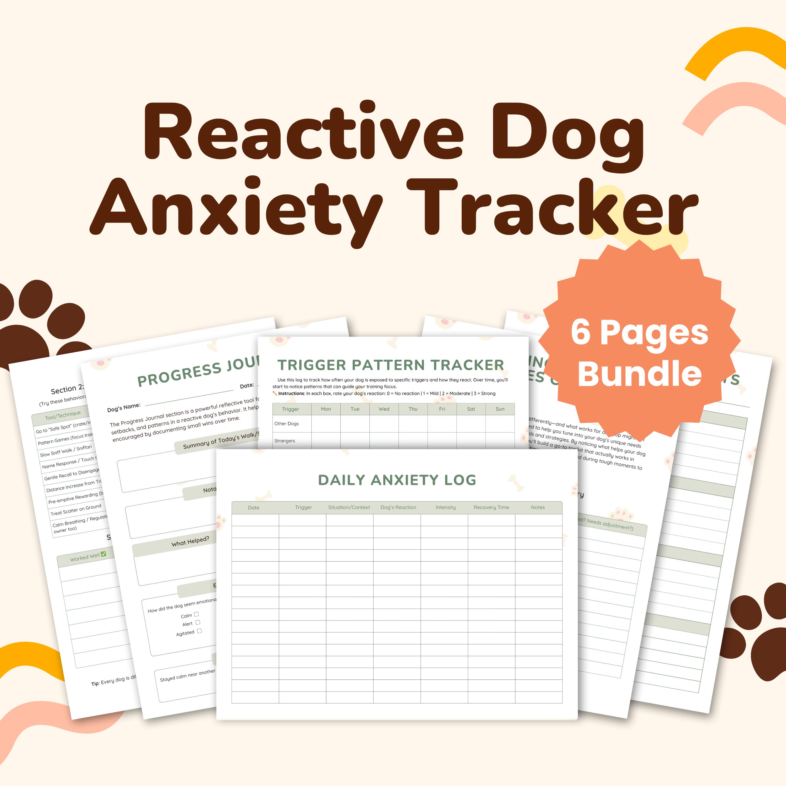 Reactive Dog Anxiety Tracker | Printable Log for Triggers, Symptoms ...