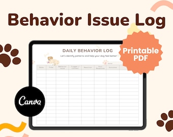 Dog Behavior Issue Log – Printable Pet Training Tracker | Puppy Behavior Journal, Pet Behavior Chart,Training Progress, Reactive Dog Planner