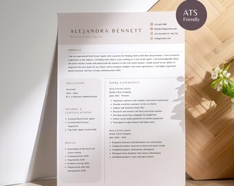 ATS Resume Template: Professional Cover Letter, Word, Google Docs, Canva (Digital Download)