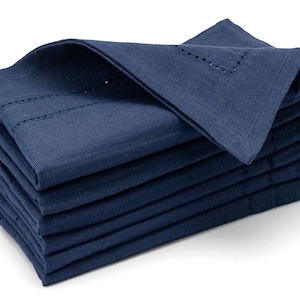 Navy Blue Cotton Dinner Napkins - Set of 6, Hemstitched 20x20&quot;